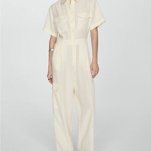 NWT MANGO Cream Short-Sleeve Jumpsuit